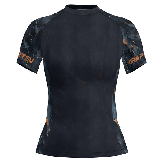 Rashninja Cyber Storm Marble Black Women's Short Sleeve Rash Guard