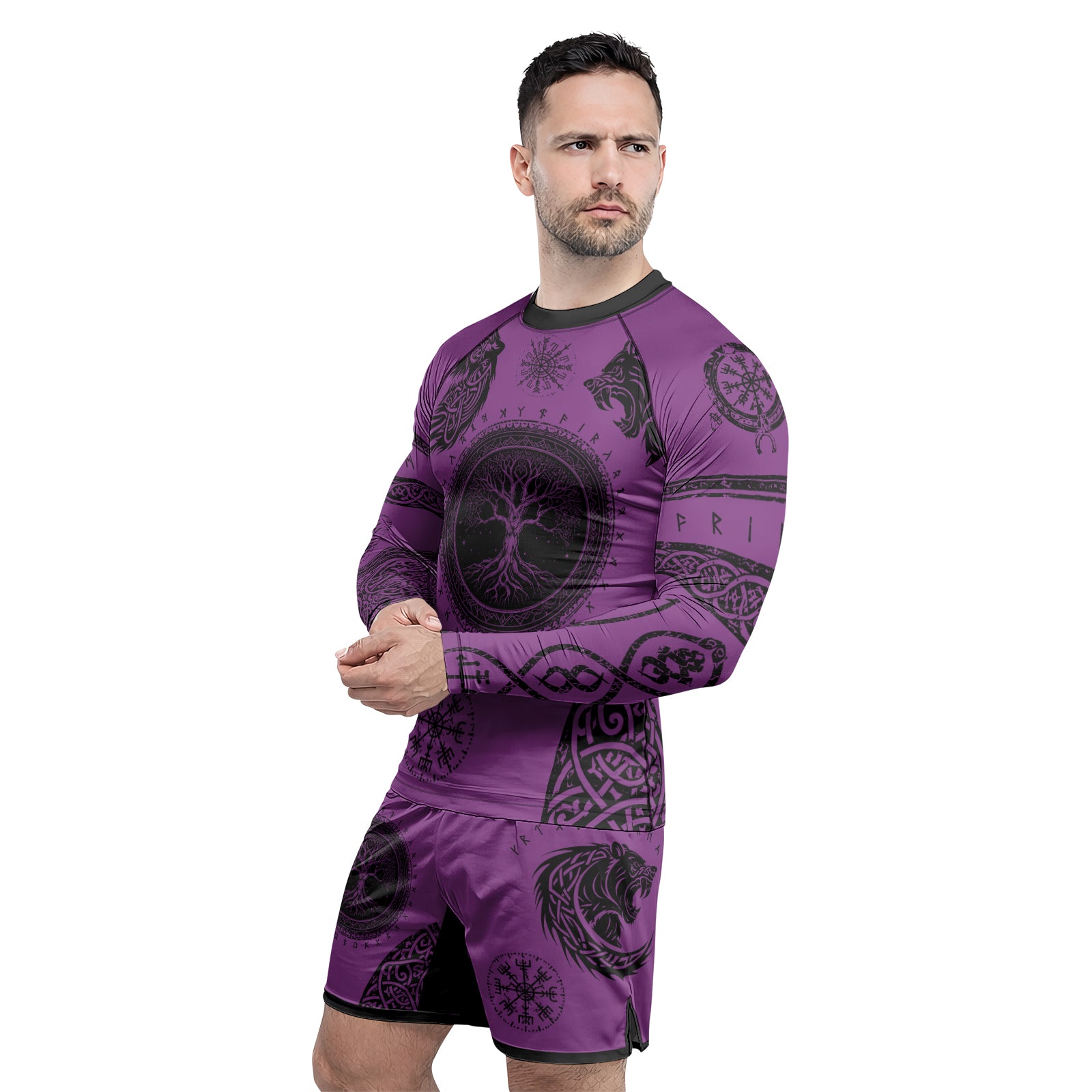 Rashninja Yggdrasil Bear Viking Men's Long Sleeve Rash Guard