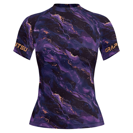 Rashninja Cyber Storm Marble Purple Women's Short Sleeve Rash Guard