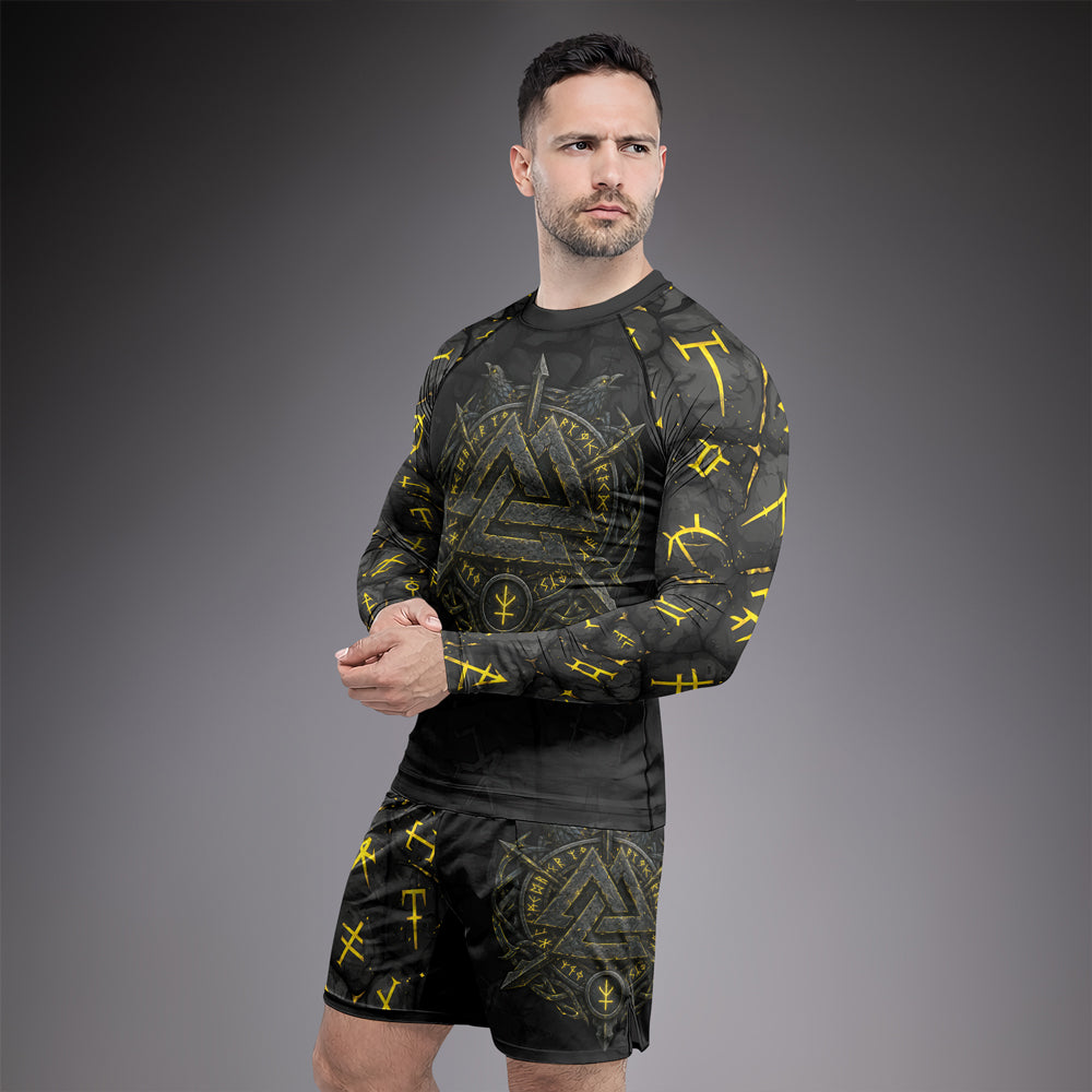 Rashninja Viking Raven Vegvisir Men's Long Sleeve Rash Guard