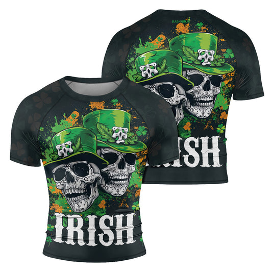 Rashninja Irish Leprechaun Skull Men's Short Sleeve Rash Guard