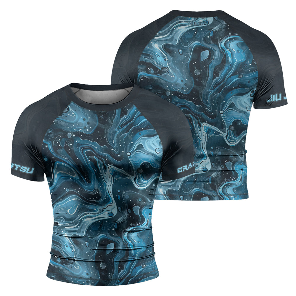 Rashninja Cyber Storm Turquoise Men's Short Sleeve Rash Guard