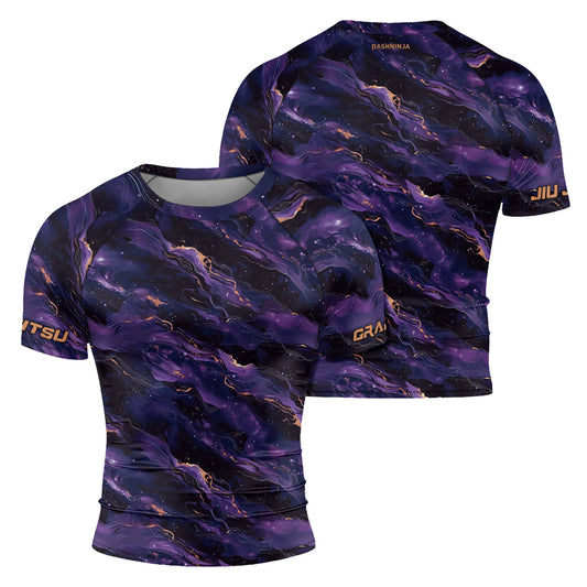 Rashninja Cyber Storm Marble Purple Men's Short Sleeve Rash Guard