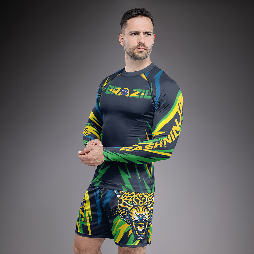 Rashninja Patriot Brazil Flag Men's Long Sleeve Rash Guard