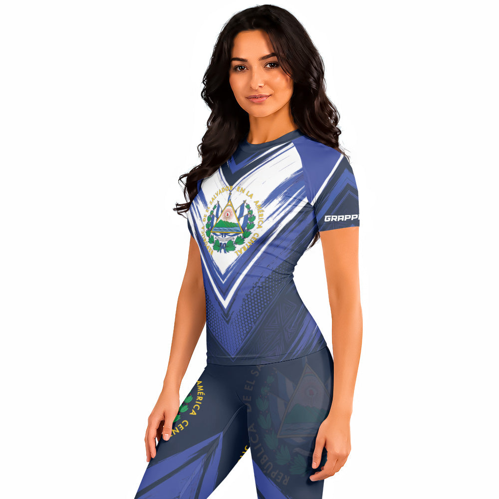 Rashninja Patriot El Salvador Flag Women's Short Sleeve Rash Guard