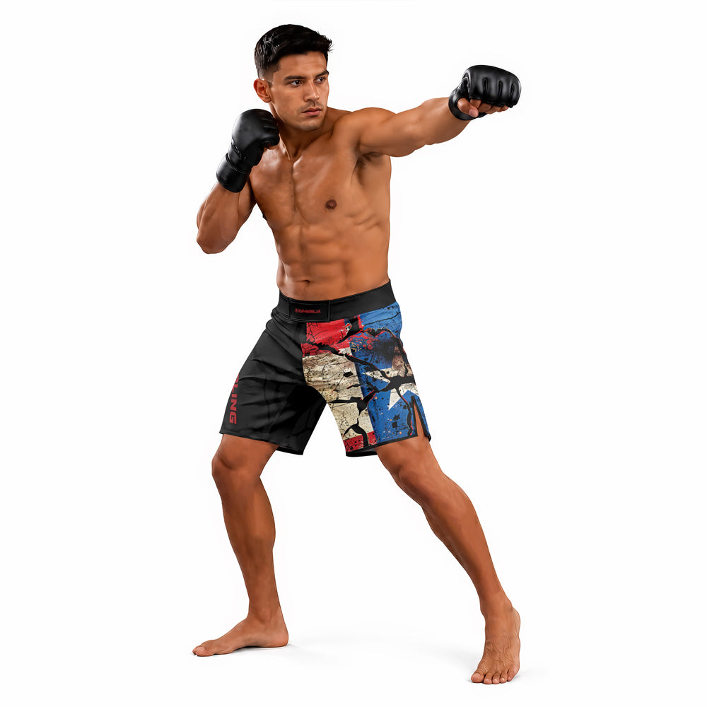 Rashninja Patriot Puerto Rico Flag Men's Fight Shorts