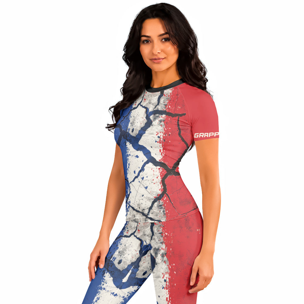 Rashninja Patriot France Flag Women's Short Sleeve Rash Guard