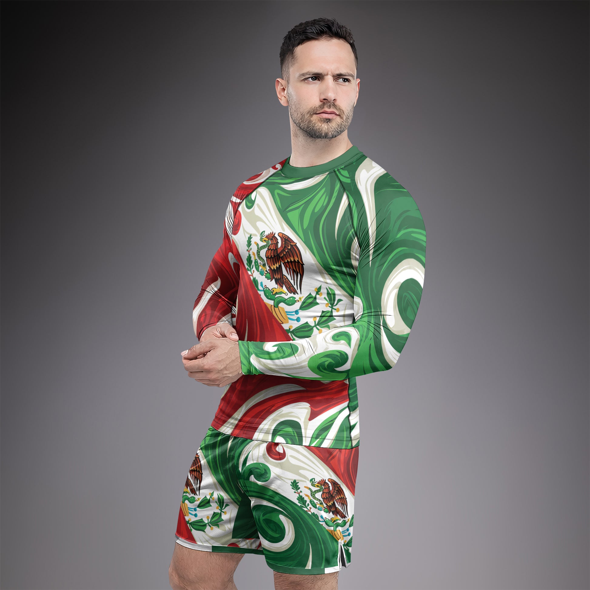 Rashninja Patriot Mexico Flag Men's Long Sleeve Rash Guard