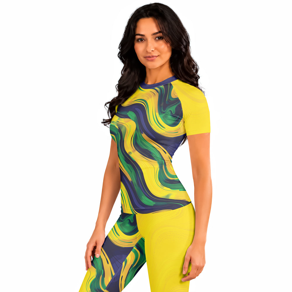 Rashninja Patriot Brazil Flag Women's Short Sleeve Rash Guard