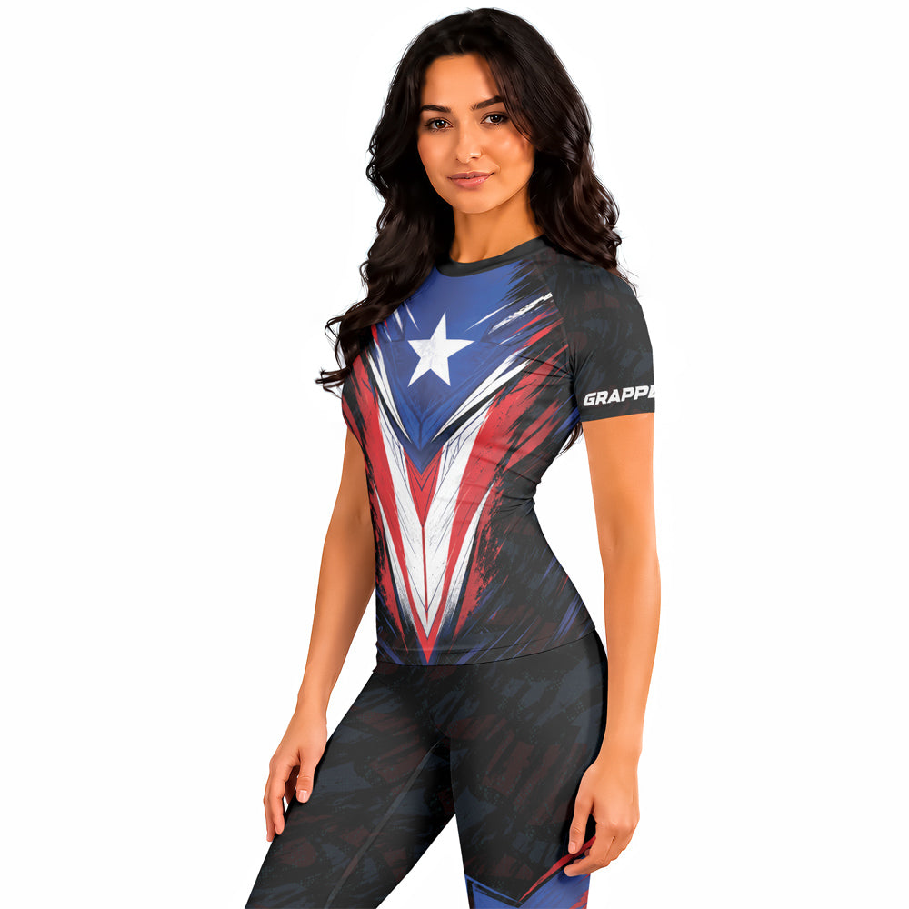 Rashninja Patriot Puerto Rico Flag Women's Short Sleeve Rash Guard