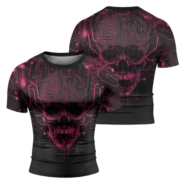 Rashninja Cyber Skull Circuit Red Men's Short Sleeve Rash Guard