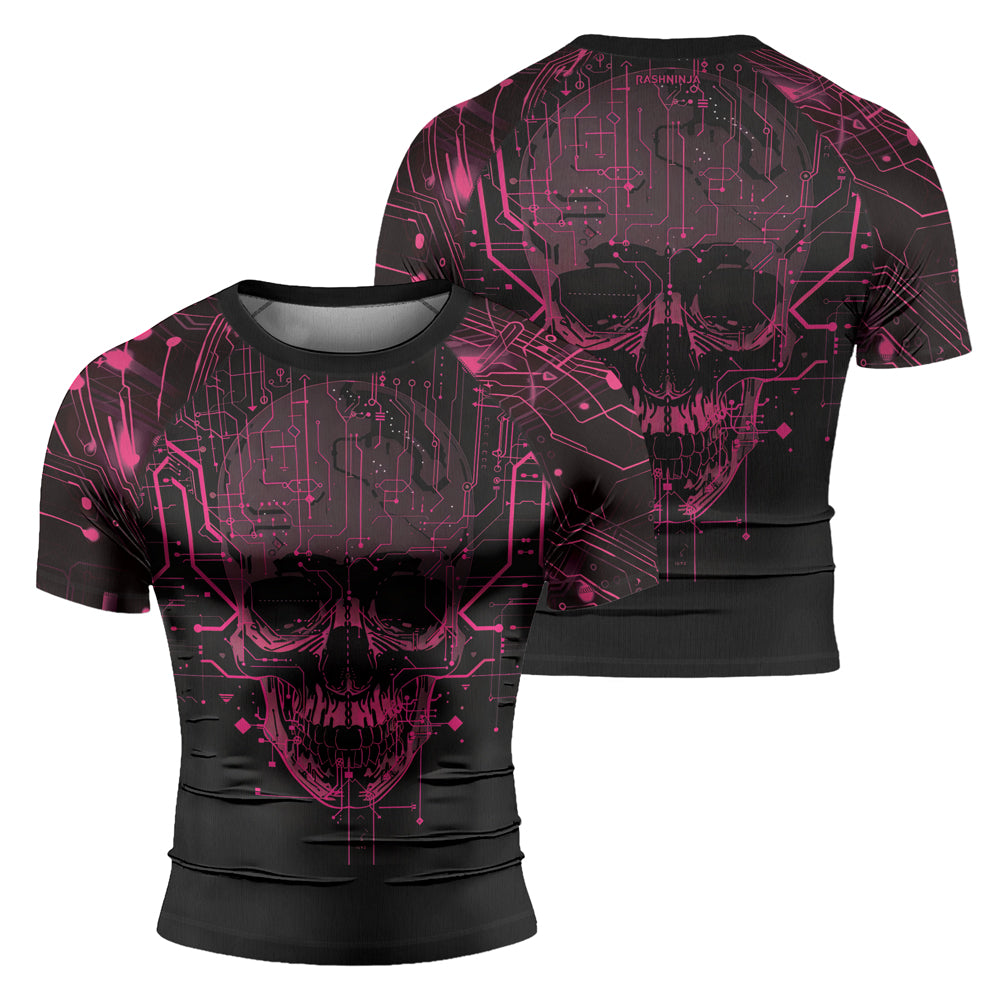 Rashninja Cyber Skull Circuit Red Men's Short Sleeve Rash Guard

