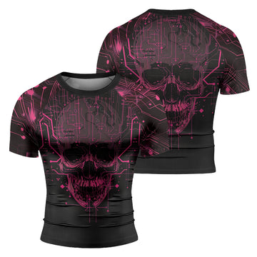 Rashninja Cyber Skull Circuit Red Men's Short Sleeve Rash Guard


