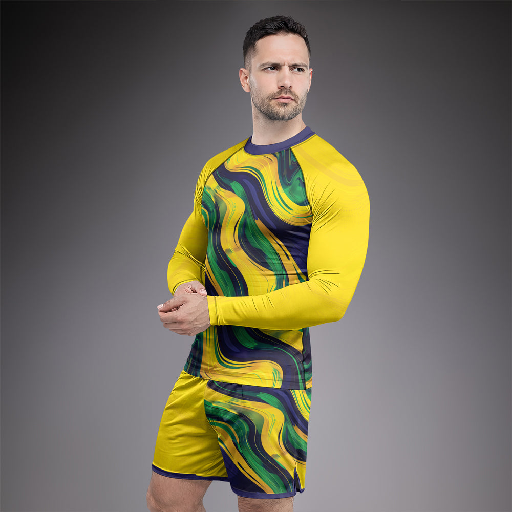 Rashninja Patriot Brazil Flag Men's Long Sleeve Rash Guard