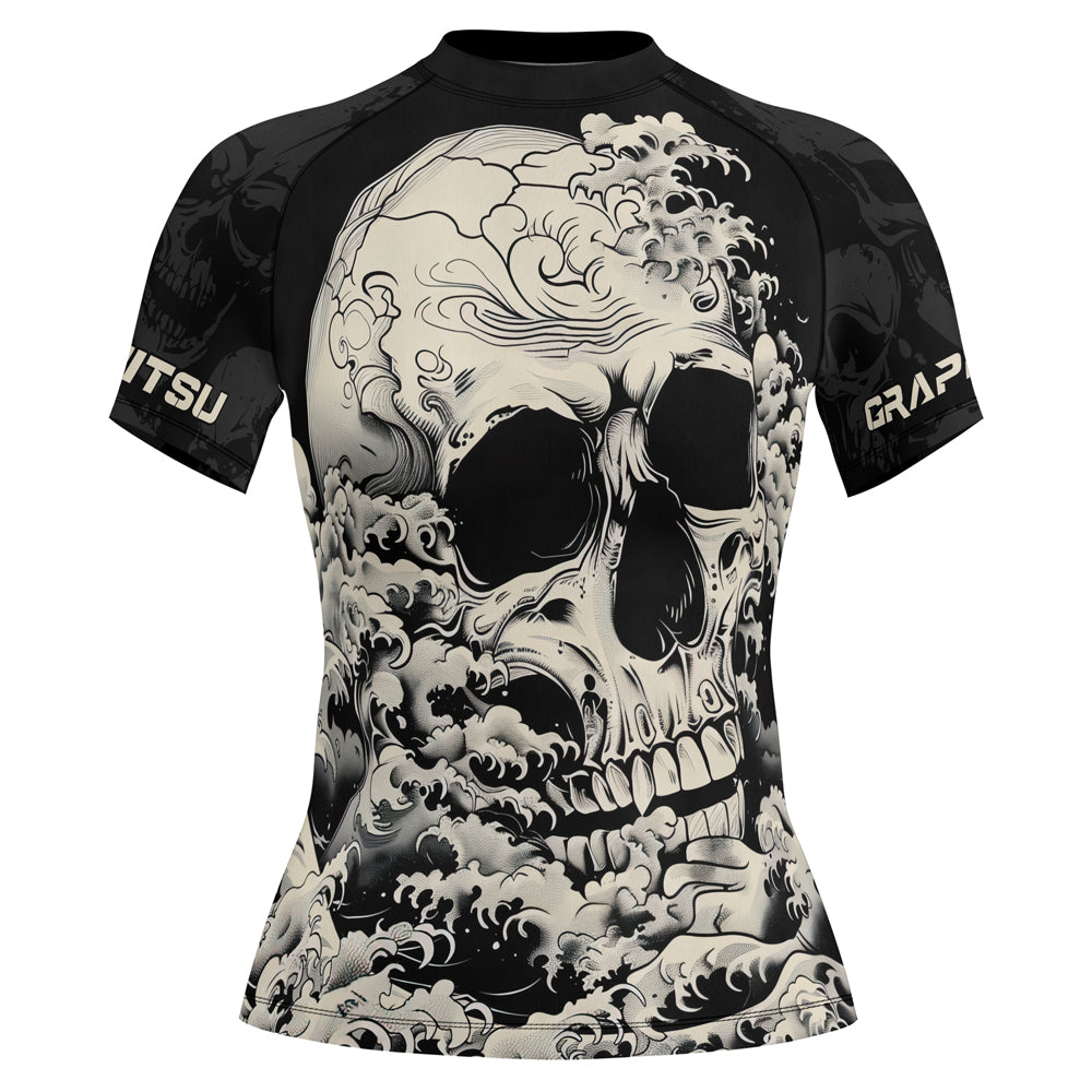 Rashninja Halloween Skull Wave Women's Short Sleeve Rash Guard
