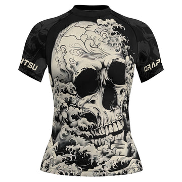 Rashninja Halloween Skull Wave Women's Short Sleeve Rash Guard