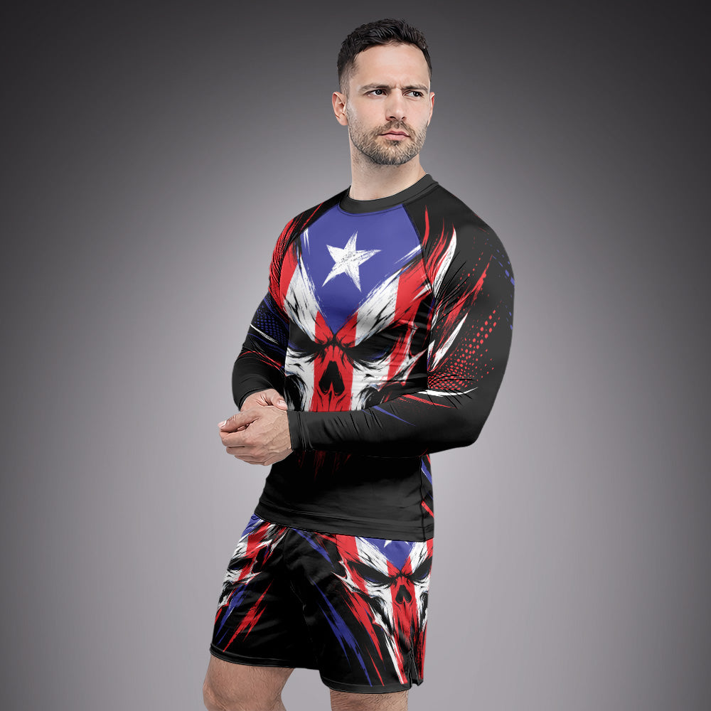 Rashninja Patriot Puerto Rico Flag Men's Long Sleeve Rash Guard
