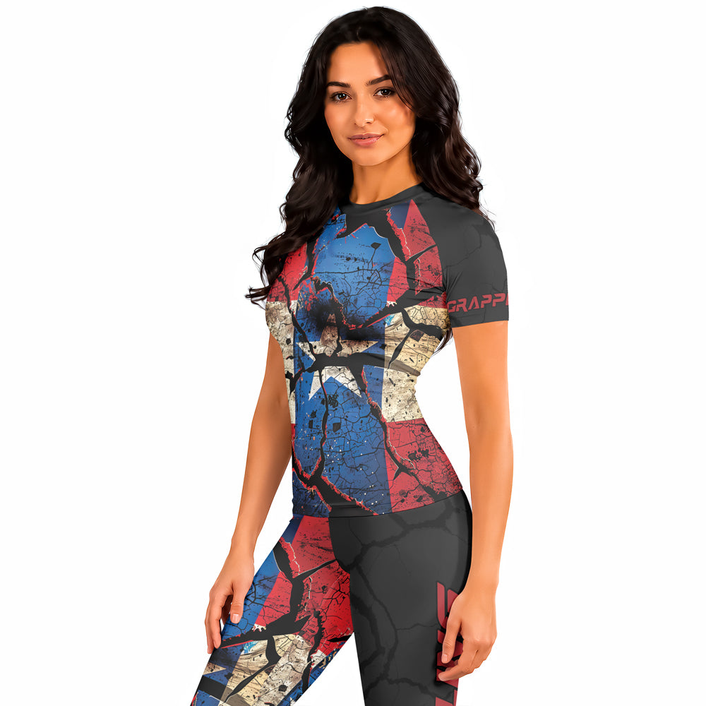 Rashninja Patriot Puerto Rico Flag Women's Short Sleeve Rash Guard