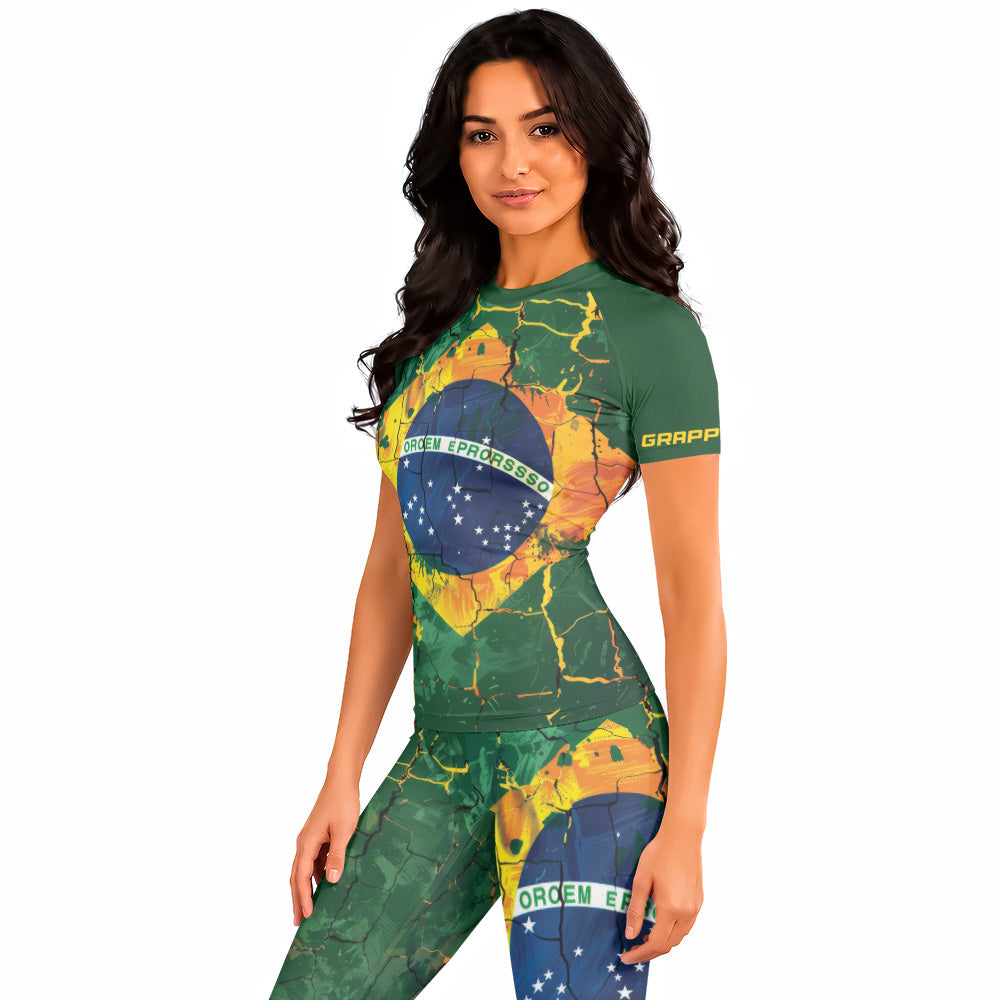Rashninja Patriot Brazil Flag Women's Short Sleeve Rash Guard