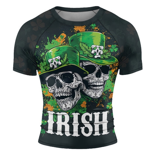 Rashninja Irish Leprechaun Skull Men's Short Sleeve Rash Guard