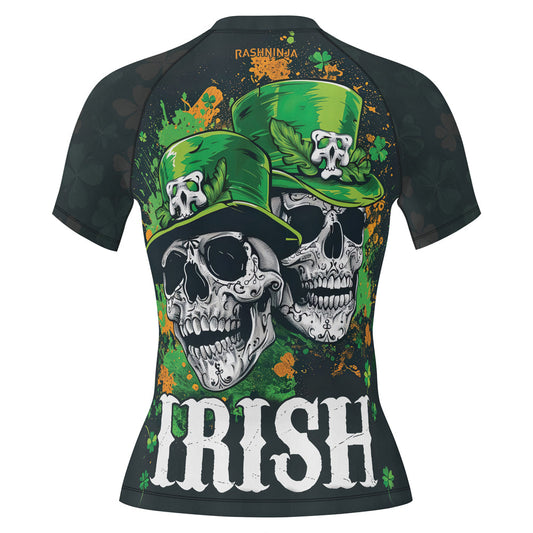 Rashninja Irish Leprechaun Skull Women's Short Sleeve Rash Guard