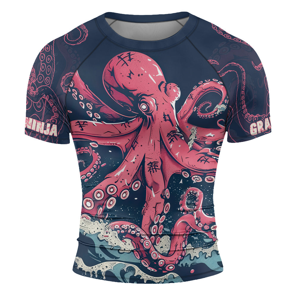 Rashninja Octopus Pink Kraken Men's Short Sleeve Rash Guard