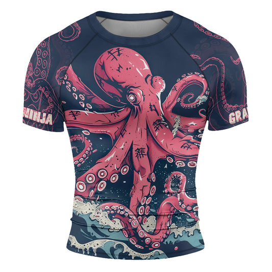 Rashninja Octopus Pink Kraken Men's Short Sleeve Rash Guard