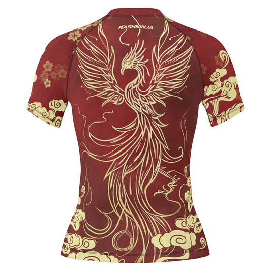 Rashninja Golden Phoenix Crimson Women's Short Sleeve Rash Guard