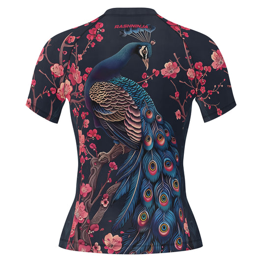 Rashninja Peacock Midnight Blossom Women's Short Sleeve Rash Guard