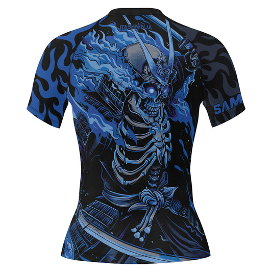 Rashninja Samurai Skull Flame Women's Short Sleeve Rash Guard