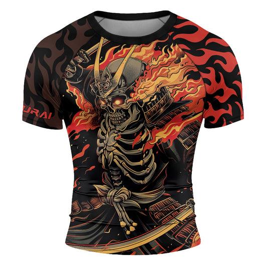 Rashninja Samurai Skull Flame Men's Short Sleeve Rash Guard