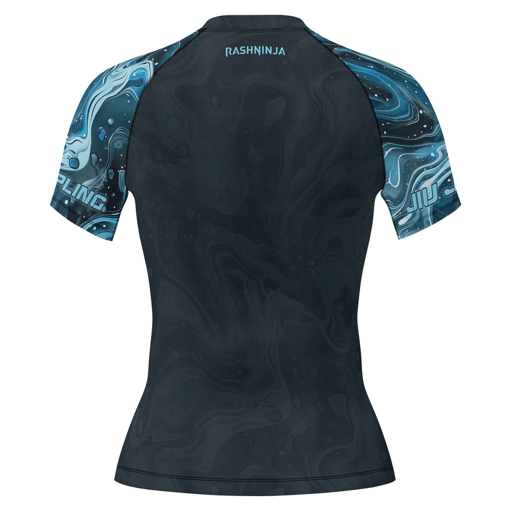 Turquoise Rash Guard Rashninja Cyber Storm Turquoise Women's Short Sleeve Rash Guard