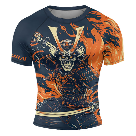 Rashninja Samurai Skull Flames Men's Short Sleeve Rash Guard