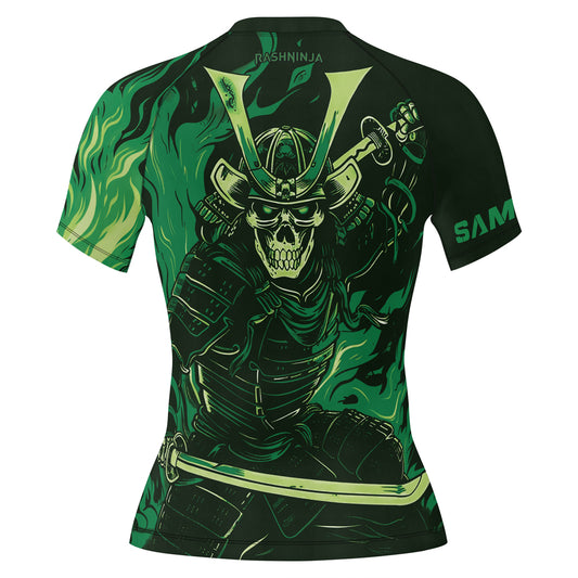 Rashninja Samurai Skull Flames Women's Short Sleeve Rash Guard