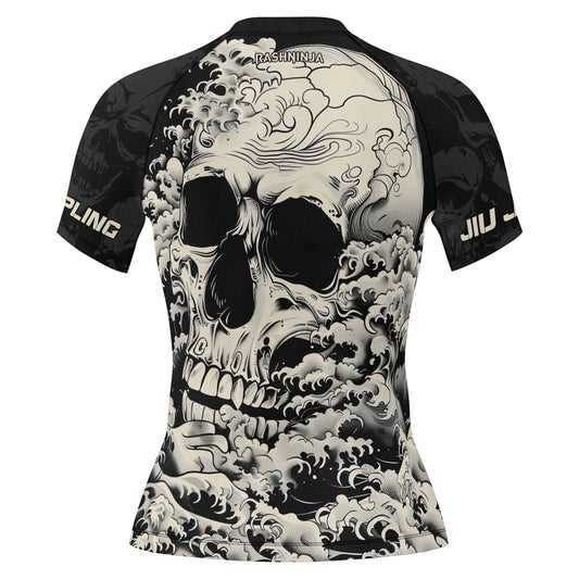 Rashninja Halloween Skull Wave Women's Short Sleeve Rash Guard