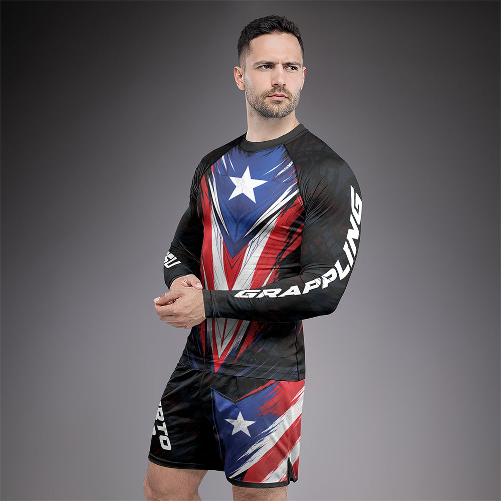 Rashninja Patriot Puerto Rico Flag Men's Fight Shorts