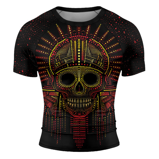 Rashninja Aztec Mask Rainbow Mandala Men's Short Sleeve Rash Guard