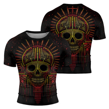 Rashninja Aztec Mask Rainbow Mandala Men's Short Sleeve Rash Guard