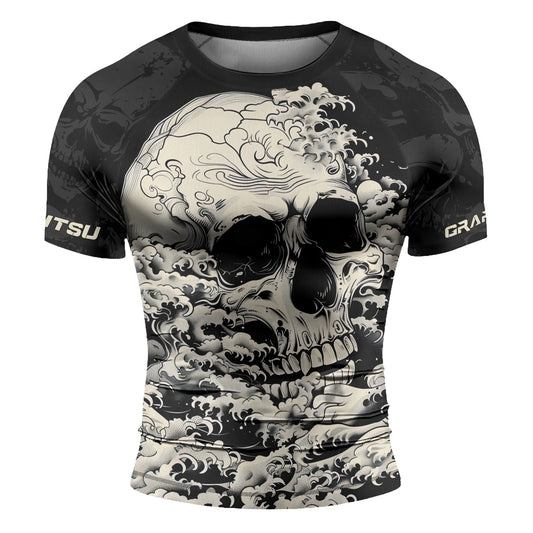 Rashninja Halloween Skull Wave Men's Short Sleeve Rash Guard