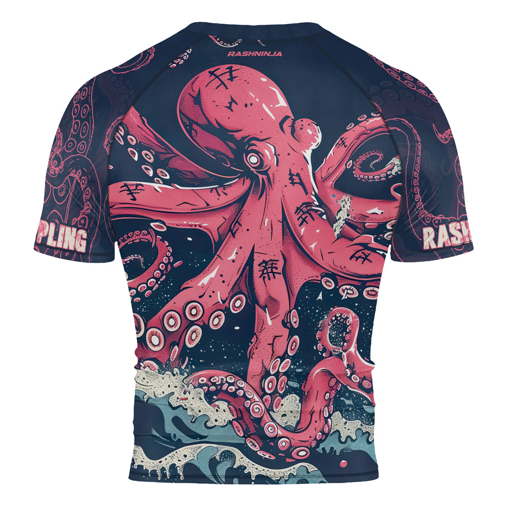 Rashninja Octopus Pink Kraken Men's Short Sleeve Rash Guard