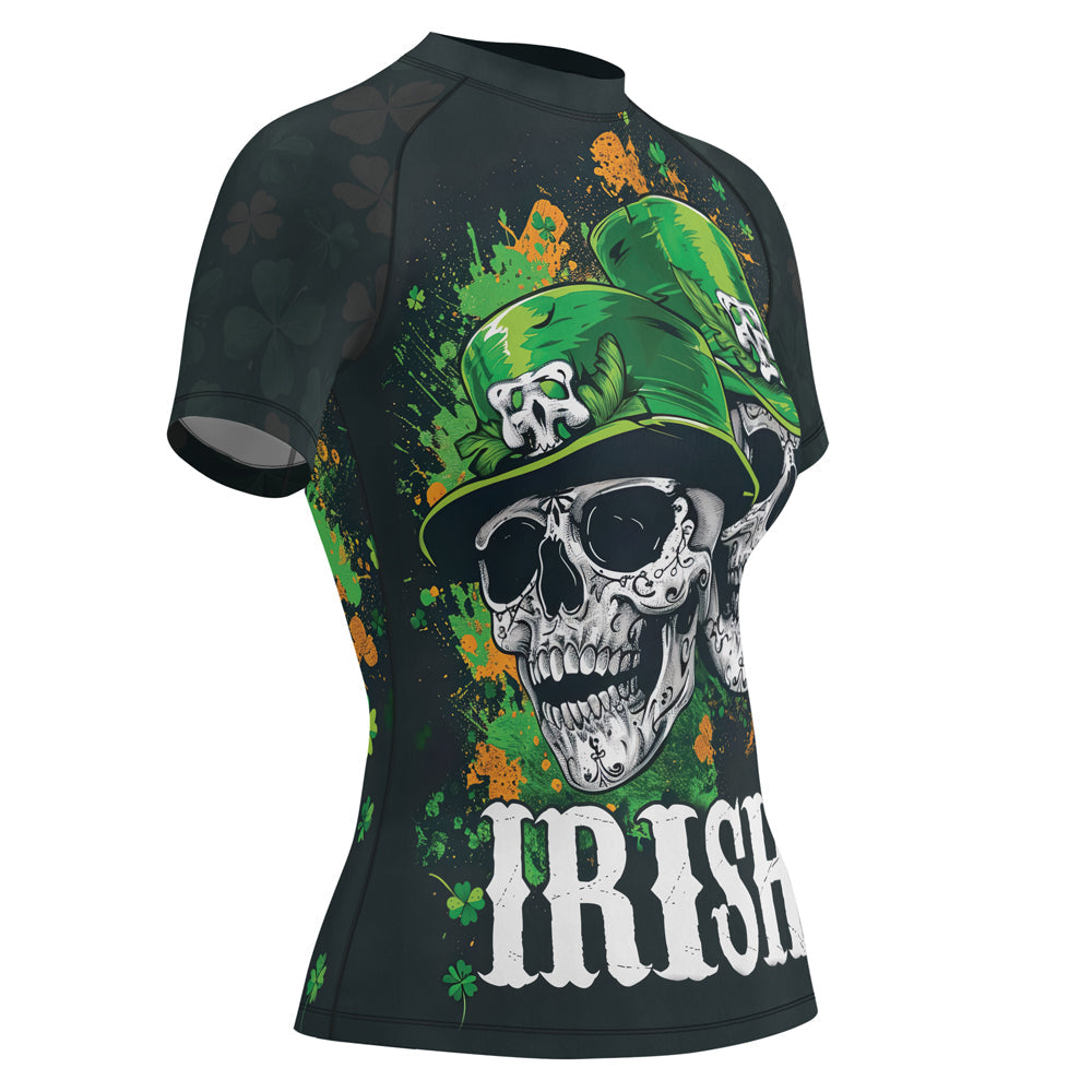 Rashninja Irish Leprechaun Skull Women's Short Sleeve Rash Guard