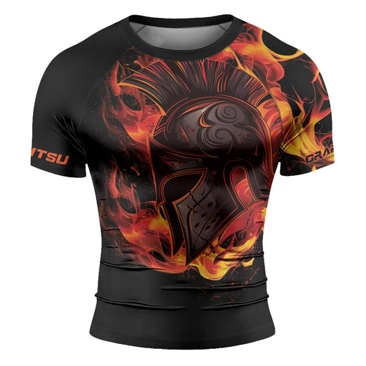 Rashninja Spartan Flame Helm Men's Short Sleeve Rash Guard