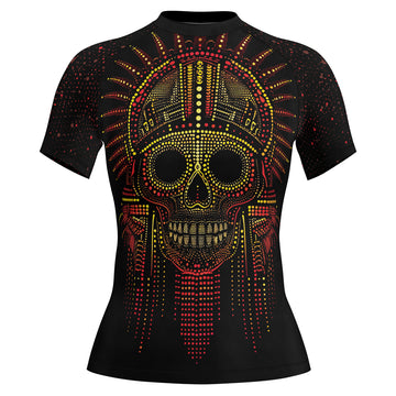 Rashninja Aztec Mask Rainbow Mandala Women's Short Sleeve Rash Guard