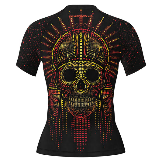 Rashninja Aztec Mask Rainbow Mandala Women's Short Sleeve Rash Guard