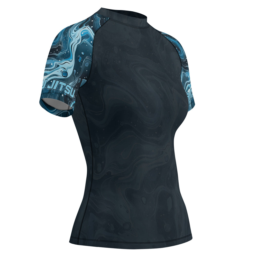 Turquoise Rash Guard Rashninja Cyber Storm Turquoise Women's Short Sleeve Rash Guard