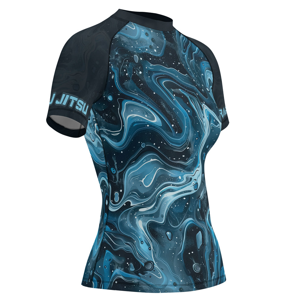 Turquoise Rash Guard Rashninja Cyber Storm Turquoise Women's Short Sleeve Rash Guard