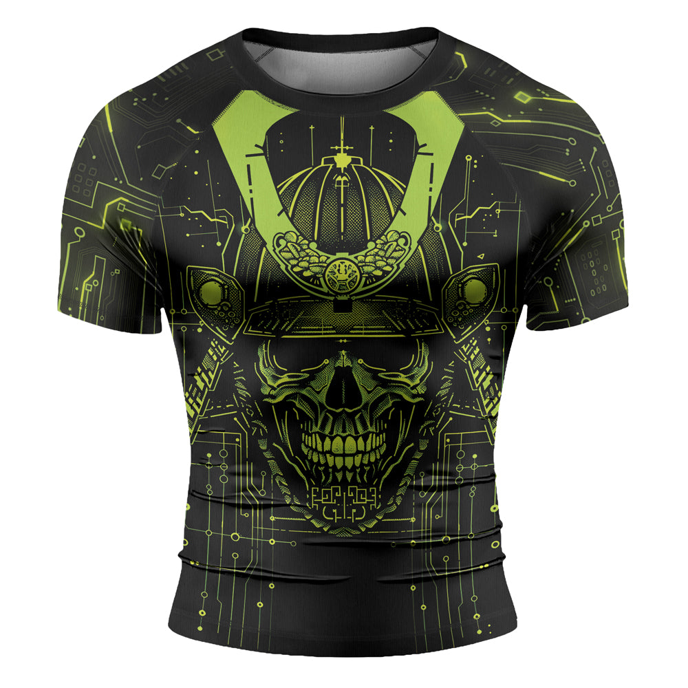 Rashninja Cyber Samurai Circuit Green Men's Short Sleeve Rash Guard

