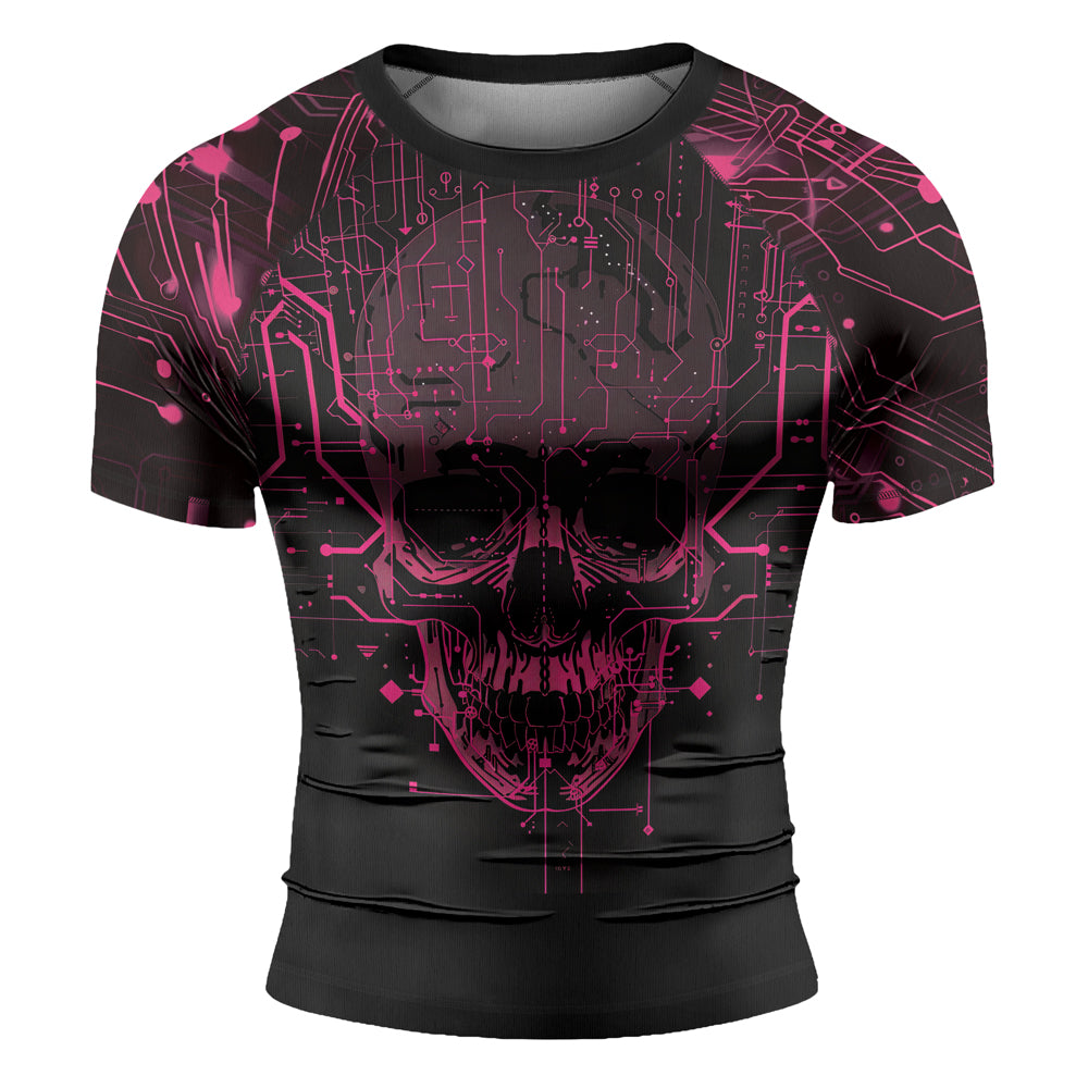 Rashninja Cyber Skull Circuit Red Men's Short Sleeve Rash Guard

