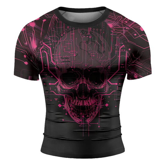Rashninja Cyber Skull Circuit Red Men's Short Sleeve Rash Guard


