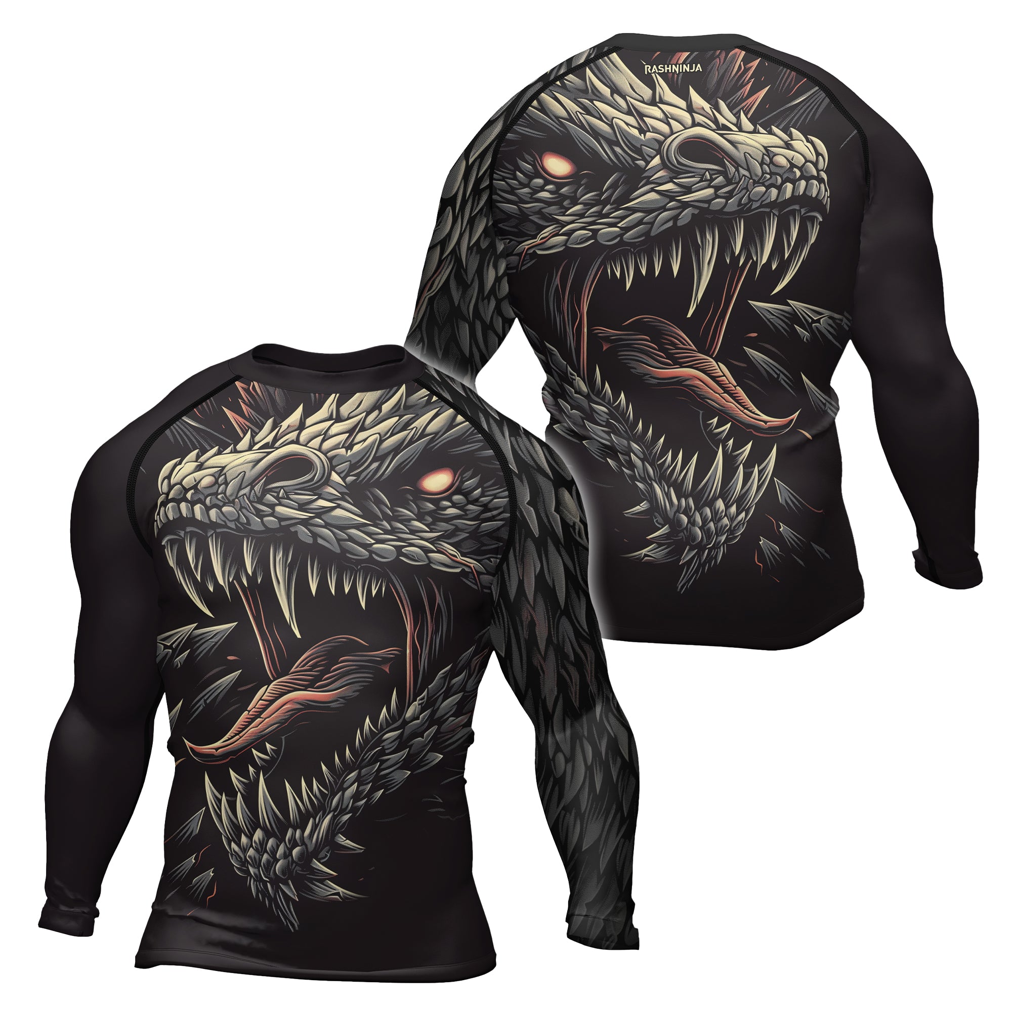 Rashninja Dragon Black White Men's Long Sleeve Rash Guard